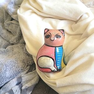 Red clay painted cat vintage